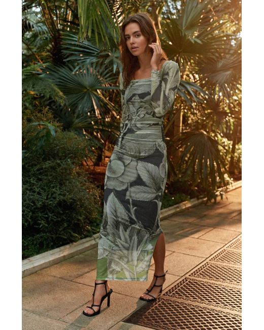 Next Green Jerseykleid Kew Collection Mesh-Kleid mit eckigem Ausschnitt (1-tlg)