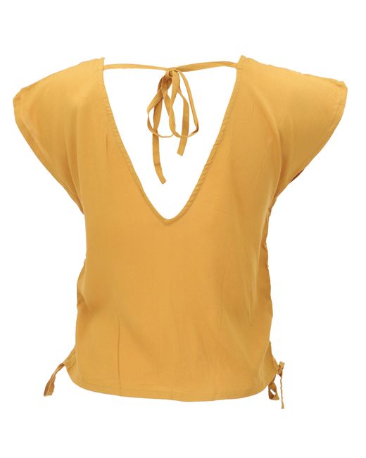 Guru-Shop Yellow Longbluse Luftiges Boho Blusentop, Basic Sommertop mit.. alternative Bekleidung