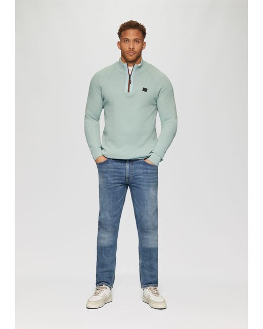 S.oliver Strickpullover mit Troyer-Kragen und Strukturmix in Green für Herren