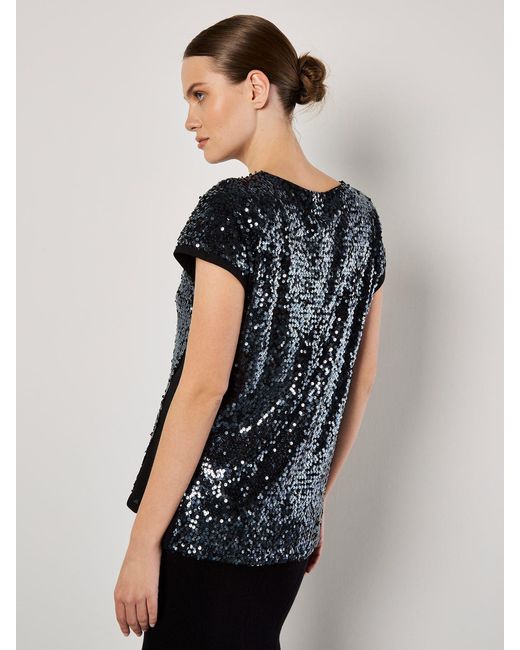 Apricot Black Paillettenshirt Partytop, in Unifarben