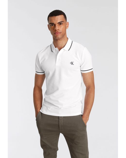 Calvin Klein Denim Poloshirt Tipping Slim Polo in het Wit voor heren | Lyst  NL