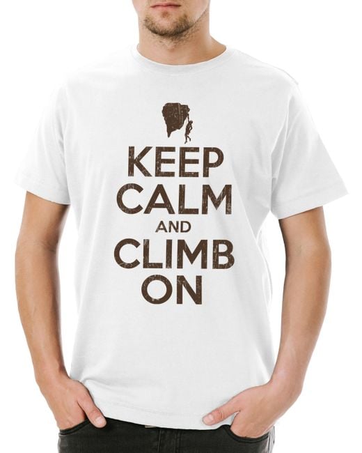 Urban Backwoods Print- Keep Calm And On T-Shirt Klettern Bouldern Boulder in White für Herren