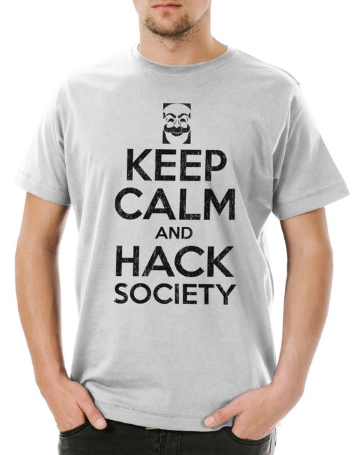 Urban Backwoods Print- Keep Calm And Hack Society T-Shirt Hacker Life IT Informatik in Gray für Herren