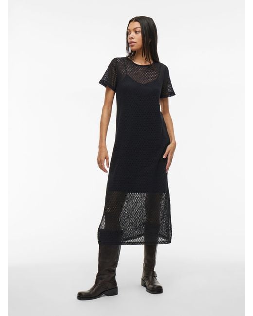 Vila Black Shirtkleid Elegantes Mesh-Design mit durchsichtigen Details