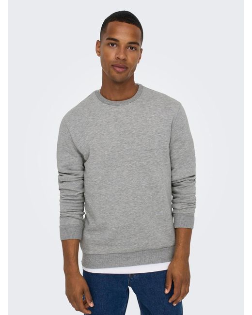Only & Sons Basic Sweatshirt Langarm Pullover ohne Kapuze ONSCERES 5428 in Grau-2 in Gray für Herren