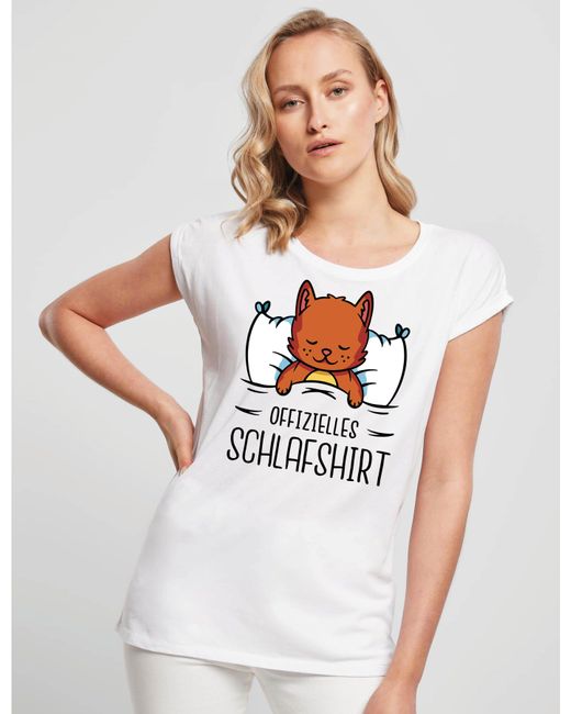 Youth Designz White Print- "Katze Schlafshirt" T-Shirt Statement Geschenk Motiv mit stylischen lustigen Frontprint für Frauen