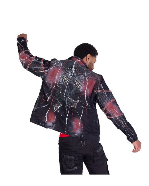 KINGZ Jeansjacke mit Schwarz S Totenkopf, Batik Waschung in Blue für Herren