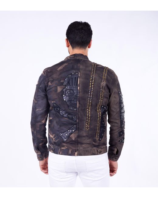 KINGZ Jeansjacke Designer Nieten Totenkopf Militaryjacke in Blue für Herren