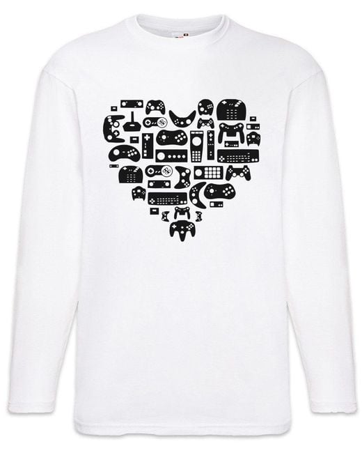 Urban Backwoods Langarmshirt Heart II Langarm T-Shirt Retro Gamer Controller Video Game in White für Herren