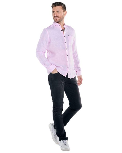 emilio adani Langarmhemd Langarm-Hemd aus Leinen in Pink für Herren