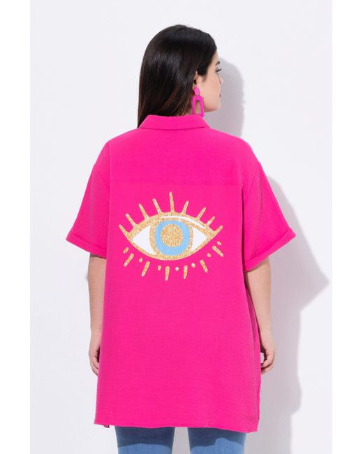 Angel of Style Pink Longbluse Bluse oversized Musselin Auge auf dem Rücken