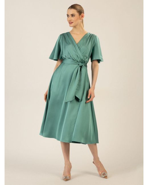 Apart Blue Midikleid us mattschimmerndem Satin