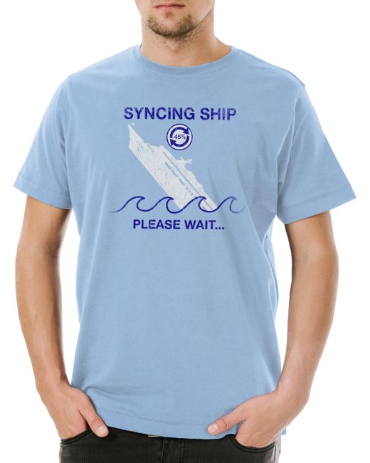 Urban Backwoods Print-Shirt Syncing Ship T-Shirt Computer PC Programmer IT Admin Sysadmin in Blue für Herren