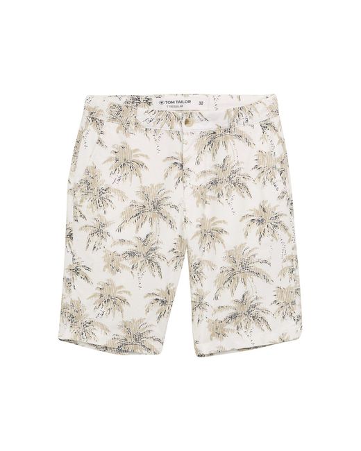Tom Tailor Bermudas Regular Chino Shorts mit Palmen-Print in Natural für Herren