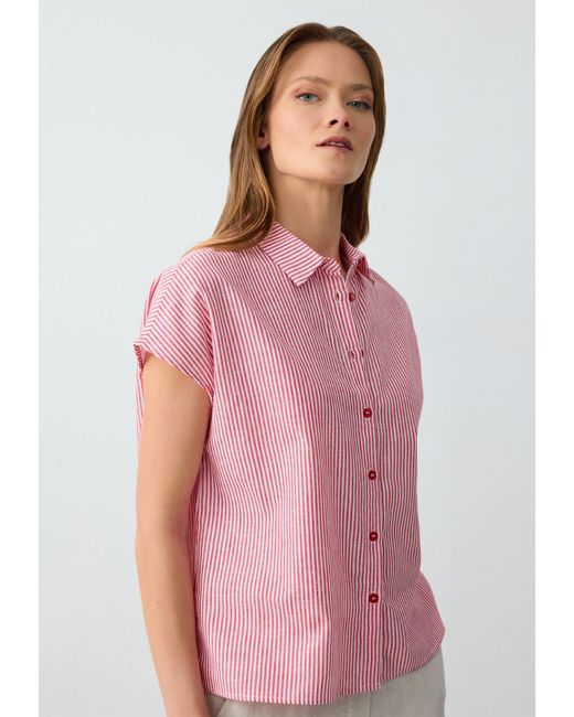 Jimmy Key Pink Shirtbluse Losvallend met kraag en geweven rood overhemd