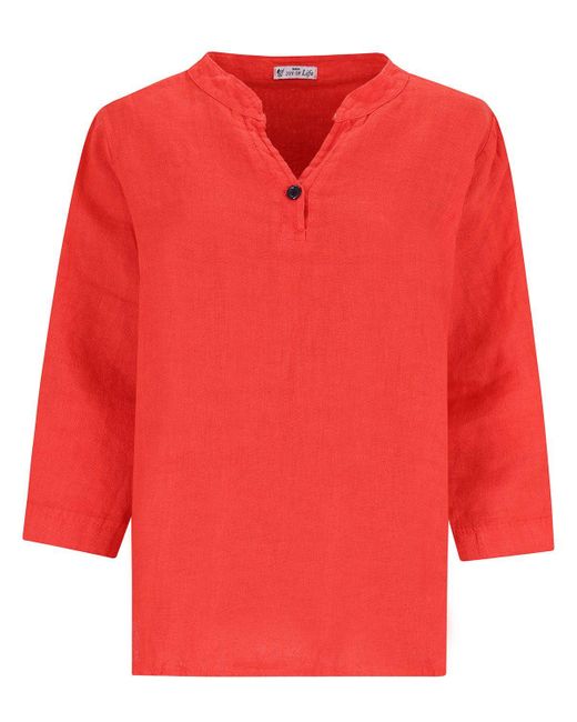 Hajo Red Blusentop Bluse Soft Linen 3/4 Arm