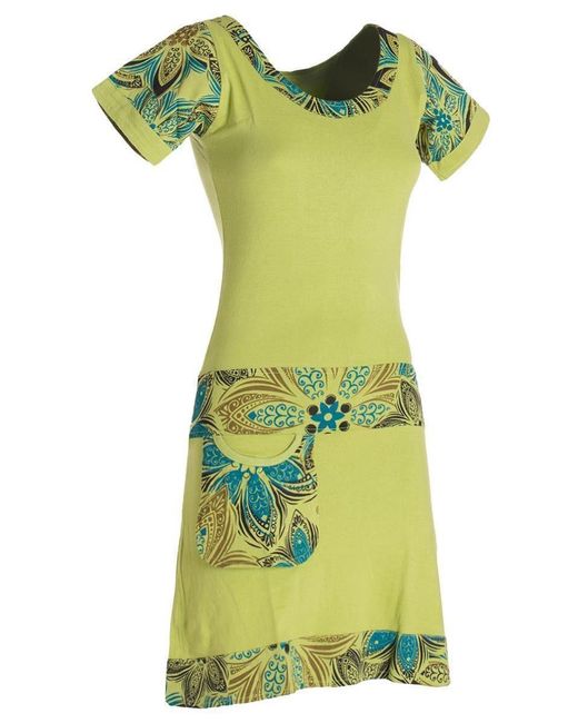 Vishes Green Sommerkleid Kurzarm Mini- Tunika-Kleid T-Shirtkleid Boho, Goa, Retro Style
