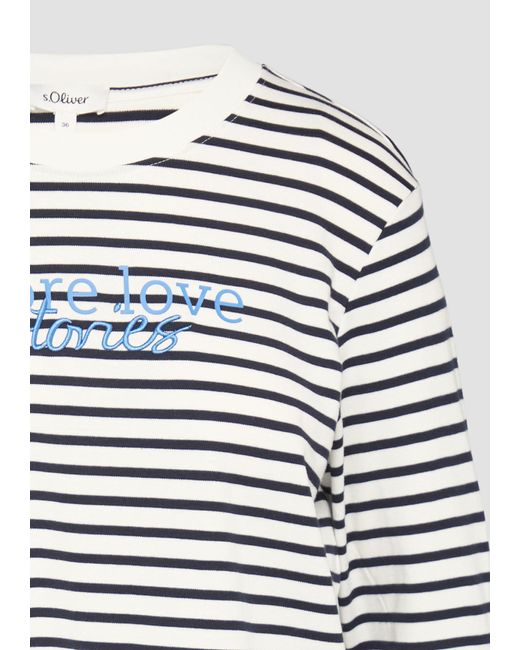 S.oliver Blue Gestreiftes Langarmshirt im Relaxed Fit mit Artwork