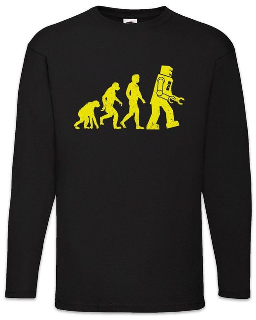 Urban Backwoods Langarmshirt The Big Black Robot Evolution Langarm T-Shirt Geek Triangle Bang Freak in Blue für Herren