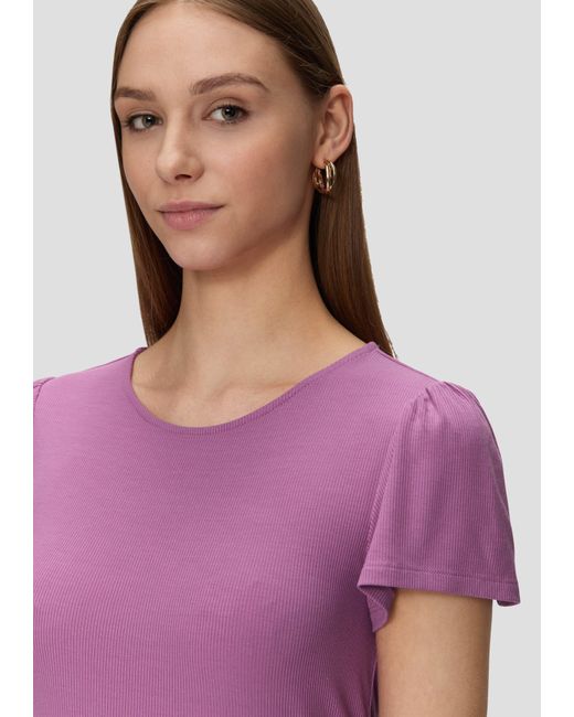 QS Pink Kurzarmshirt Antailliertes T-Shirt aus Modalmix Raffung