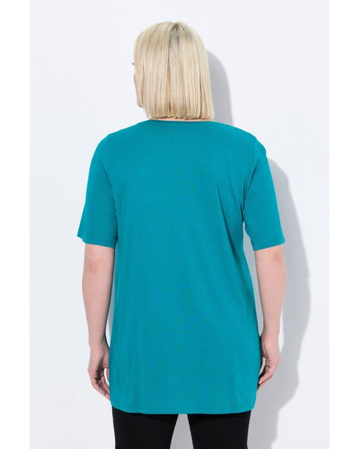 Ulla Popken Blue T-Shirt Zierfalten A-Linie Rundhals Halbarm Modal