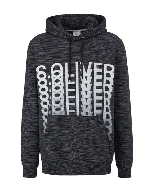 S.oliver Sweatshirt Hoodie mit Schriftprint Rippblende, Rippbündchen in Black für Herren