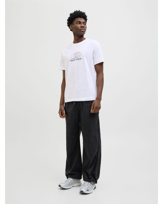 Jack & Jones Print-Shirt JCOCALMA TEE SS CREW NECK FST mit Frontprint in White für Herren