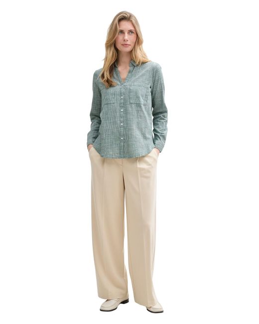 Tom Tailor Blue Blusenshirt Langarm Hemd mit 2 Brusttaschen blouse with slub structure