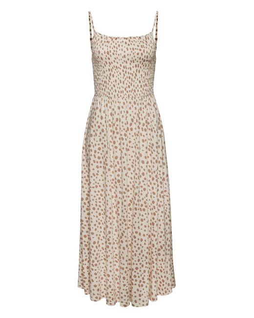 Lascana Natural Midikleid mit gesmoktem Oberteil und Alloverprint, Sommerkleid