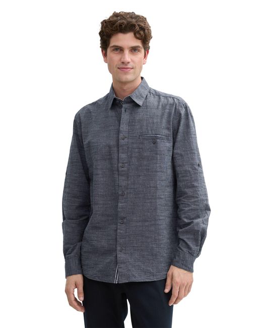 Tom Tailor Kurzarmshirt Hemd mit Turn-up-Funktion in Blue für Herren