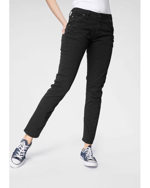 PLEASE FASHION Boyfriend-Jeans P85A lässige Jeans Hose mit Crinkle-Effekt  und krempelbarem Bein in Schwarz | Lyst DE