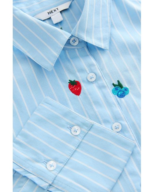 Next Blue Langarmhemd Langarmshirt aus 100 % Baumwolle Obststickerei (1-tlg)