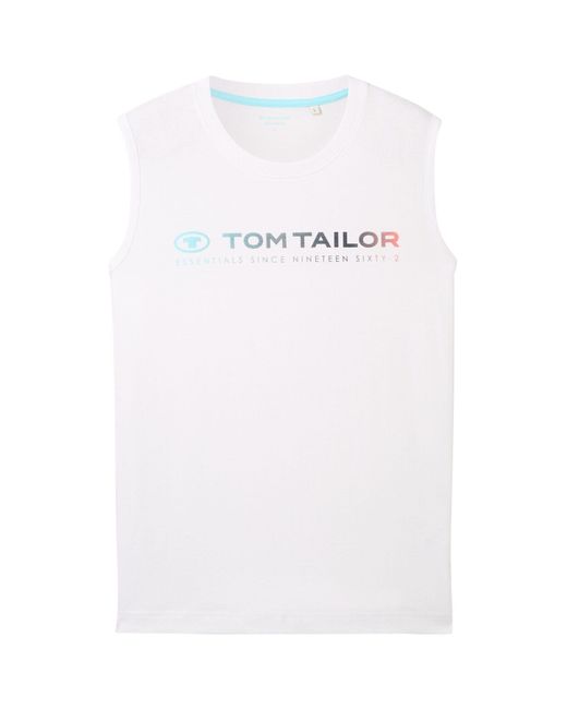 Tom Tailor T-Shirt Tanktop mit Logo Print in White für Herren