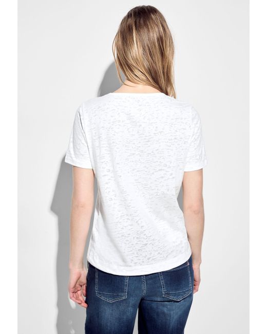 Cecil White T-Shirt aus softem Materialmix