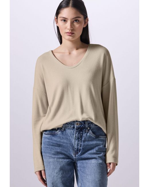 STREET ONE STUDIO Natural Langarmshirt aus softem Materialmix