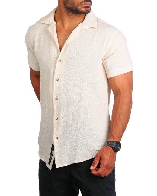 Carisma Kurzarmhemd Sommer Hemd trendig luftig grob gewebt retro Look 9180 Regular Kurzarm Kentkragen Uni in White für Herren