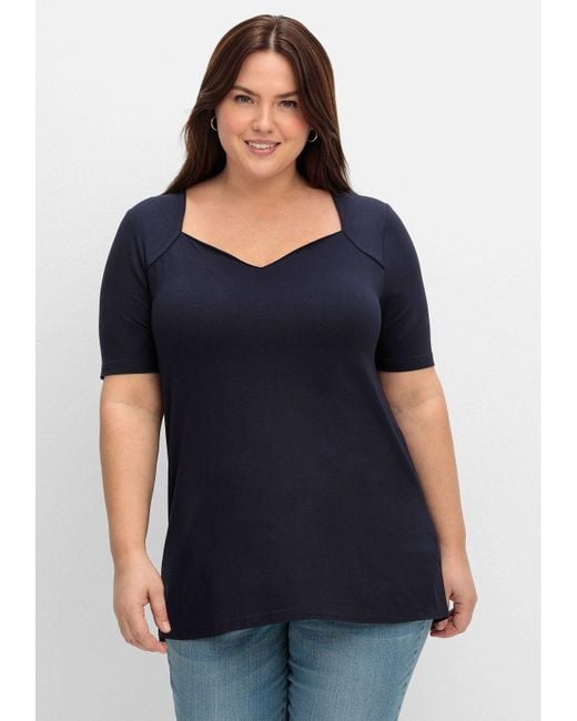 Sheego Blue T-Shirt Große Größen mit herzförmigem Ausschnitt