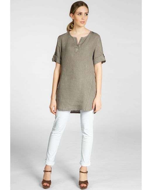Caspar Gray Longbluse BLU023 lange elegante Halbarm Sommer Leinenbluse