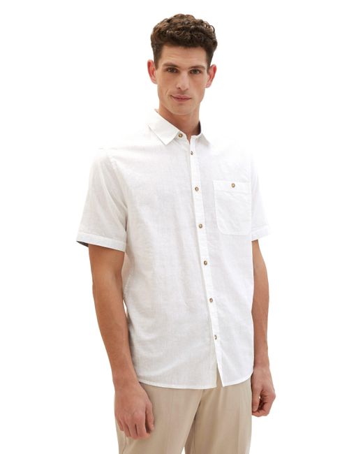 Tom Tailor Kurzarmhemd mit Logo Label in White für Herren