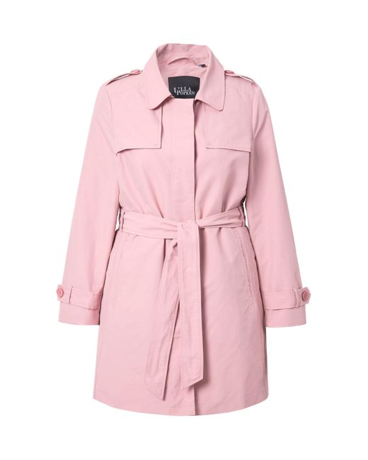 Ulla Popken Pink Wintermantel Trenchcoat A-Linie Hemdkragen Bindegürtel