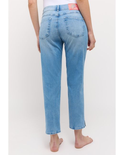 ANGELS Blue Slim-fit- Jeans Cici Crop Slit Sparkle mit Strass