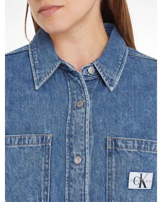 Calvin Klein Jeanskleid BOXY BELTED SHIRT DRESS mit Logopatch in Blau |  Lyst DE