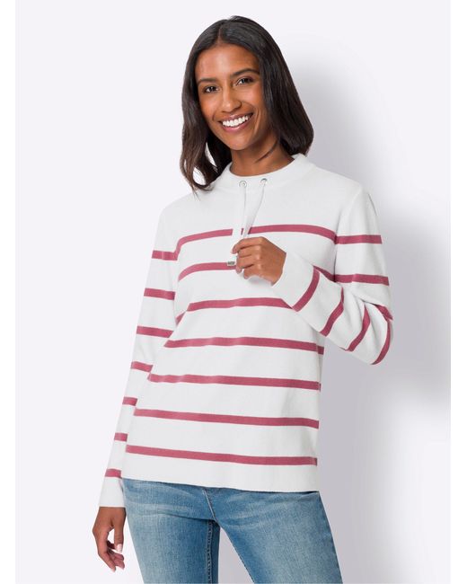 heine White Strickpullover Streifenpullover