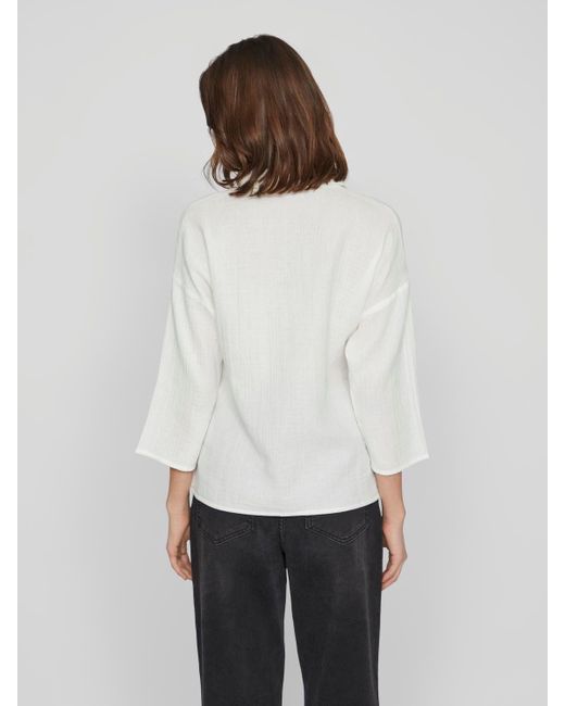 Vila White Blusenshirt Lockere Crepe Design Hemd Bluse mit weiten Ärmeln 7522 in Weiß