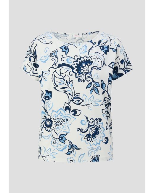 S.oliver Blue Shirttop Viskose-Shirt mit All-over-Print im Relaxed Fit