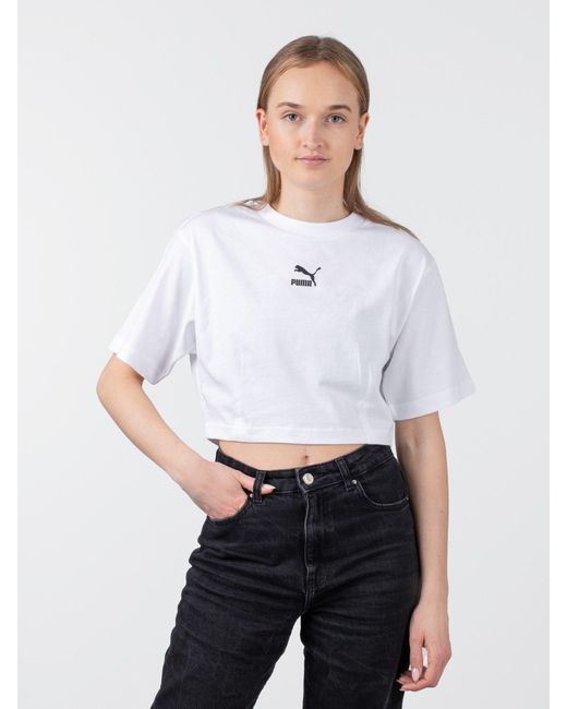 PUMA White T-Shirt DARE TO Cropped Relaxed Tee