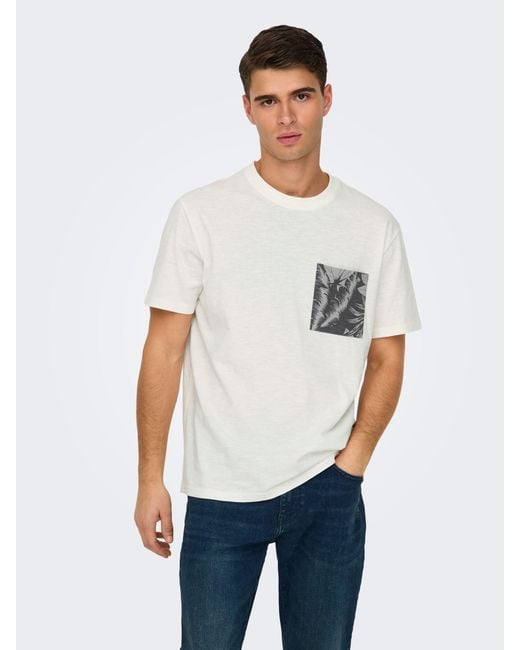 Only & Sons 2er-SET Rundhals T-Shirt mit Brust-Tasche Tropical Print in White für Herren