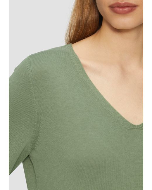 S.oliver Green Strickpullover Feinstrickpullover mit V-Ausschnitt und Rollkante am Saum