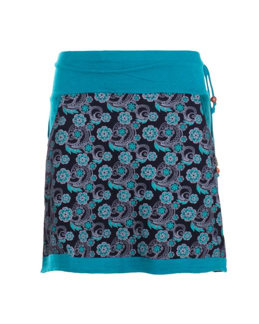 Vishes Blue Minirock Mini-Rock Baumwolle Blumen-Muster Drawstring-Bund