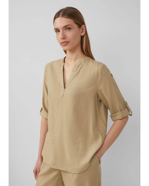 S.oliver Natural Langarmbluse Leinenmix-Bluse mit Turn-up Raffung
